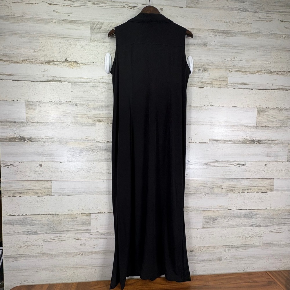 Chico's  Black Sleeveless Packable Button Up Stretch Shirt Maxi Dress Sz 2/US 14 - Picture 2 of 14
